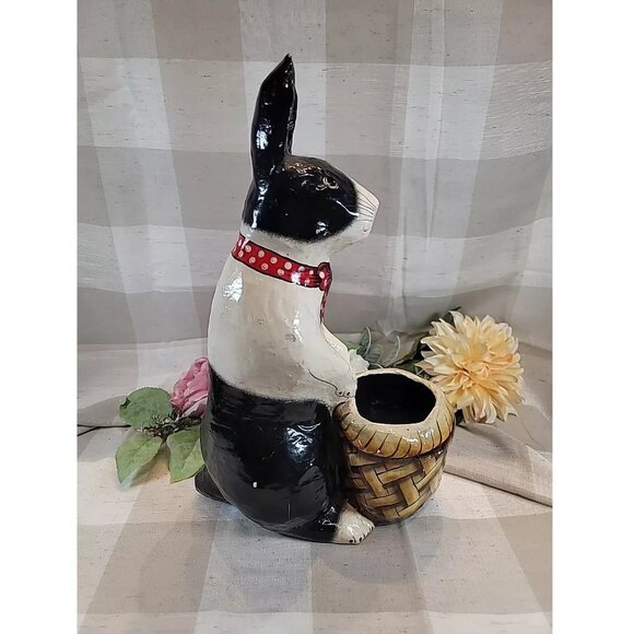 Paper Mache Painted Easter Bunny Dutch Rabbit Basket Candy Holder Vintage 17" - Picture 4 of 12